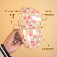 Set-2 Double Wall Glass Mug – Snowflake & Ornament Design