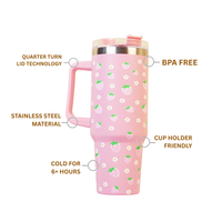 Cute Strawberry Stainless Steel Tumbler with Straw & Handle