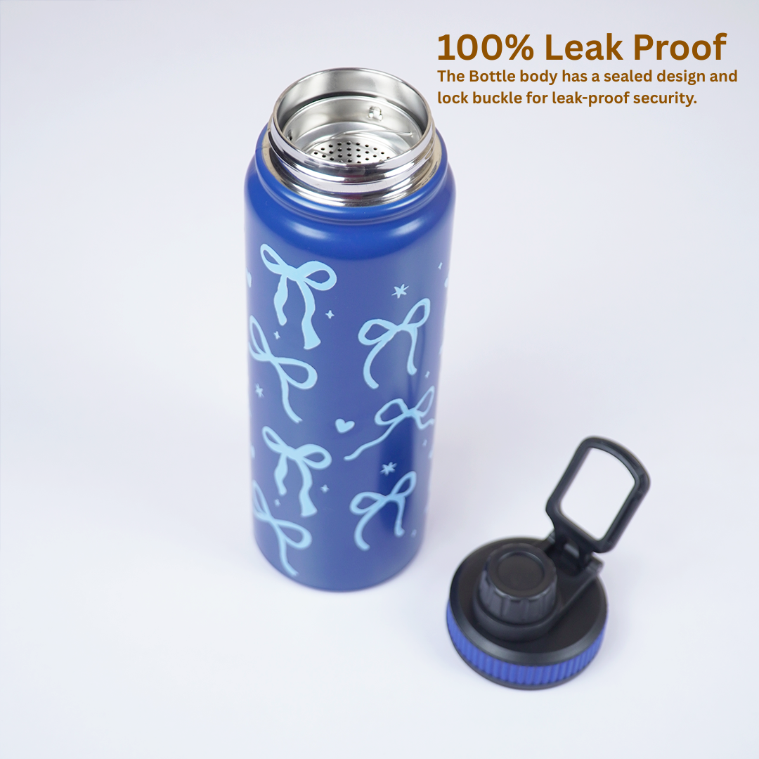 Bow Bliss Stainless Steel Water Bottle – Cute Aesthetic Design - 800 ML