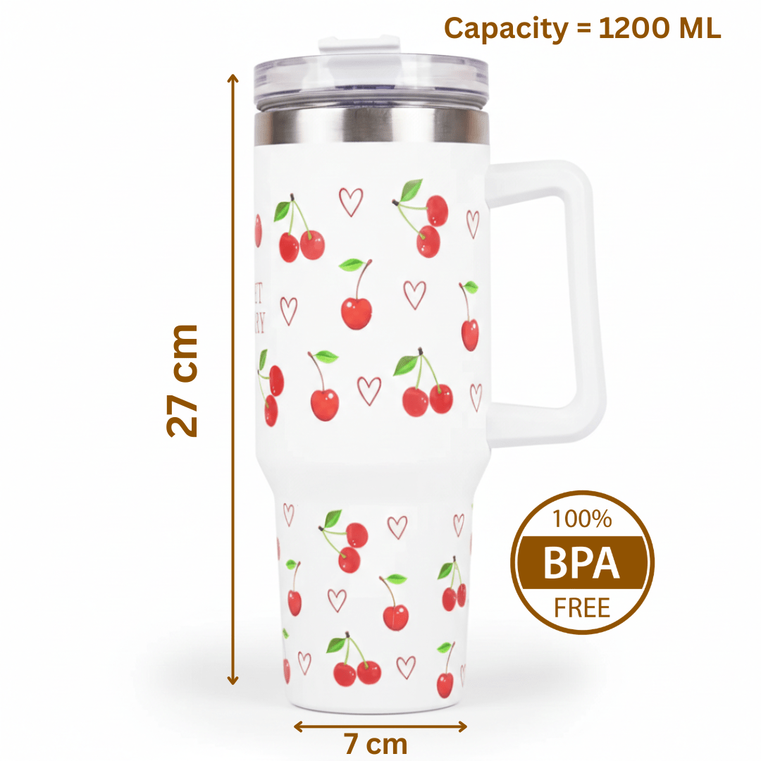 Sweet Cherry Tumbler - Memories InsiteCHERRY PRINT INSULATED TUMBLER-(WHITE)
