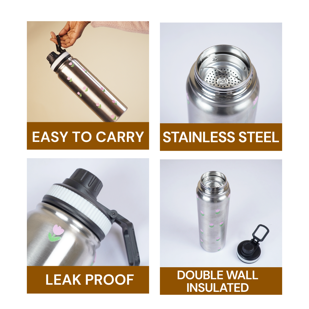 Stainless Steel Floral Printed Water Bottle