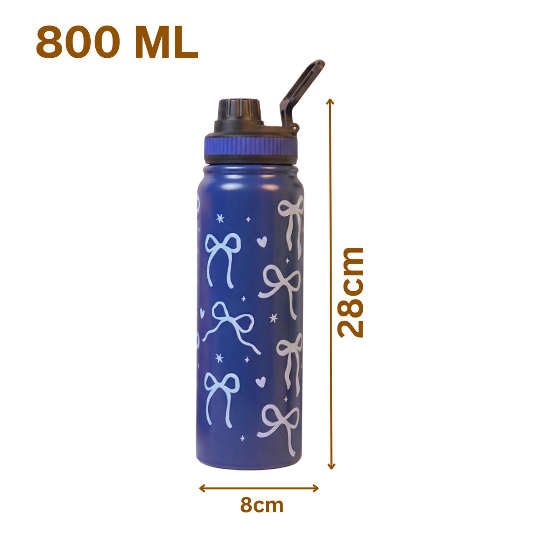 Bow Bliss Stainless Steel Water Bottle – Cute Aesthetic Design - 800 ML