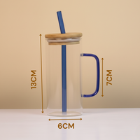 Set -2 Cute Printed Glass Mug with Bamboo Lid & Straw