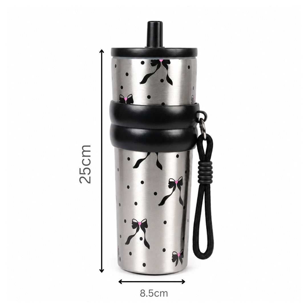 Bow Print Stainless Steel Insulated Tumbler with Straw & Carry Loop