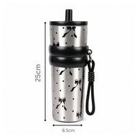 Bow Print Stainless Steel Insulated Tumbler with Straw & Carry Loop