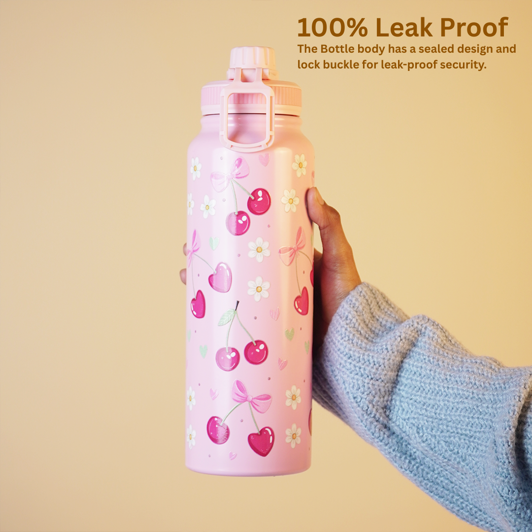 Cute Cherry Print Stainless Steel Water Bottle