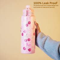 Cute Cherry Print Stainless Steel Water Bottle