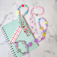Cute Beaded Chram & Bookmark Set – Handmade Pastel Accessories for Books & Gifts set of -4
