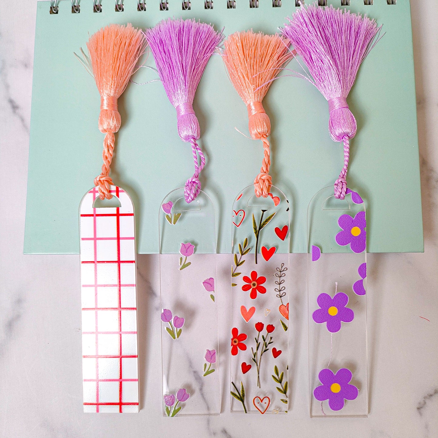 Printed Book Marks with Tassels Set of 4