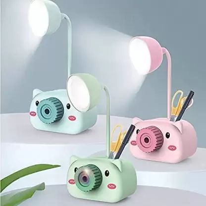 Home Decor Cute Cartoon LED Reading Light Pen Holder Pencil Sharpener Eye Protection Night Light for Student Study Office Mini Table Lamp, Piggy Lamp ( Pack of 1)