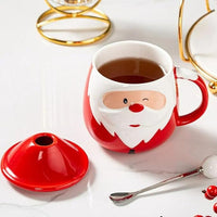 Christmas Santa Mug with Lid & Spoon (Random Design)
