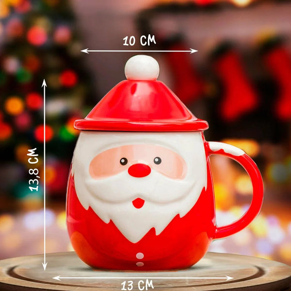 Christmas Santa Mug with Lid & Spoon (Random Design)