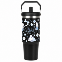 She Is Magic Printed Tumbler with Handle & Straw | Reusable Travel Cup | Stylish Everyday Drinkware