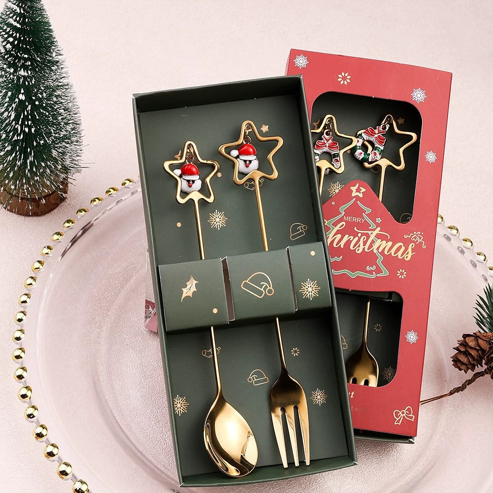 Stainless Steel Christmas Fork And Spoon Set