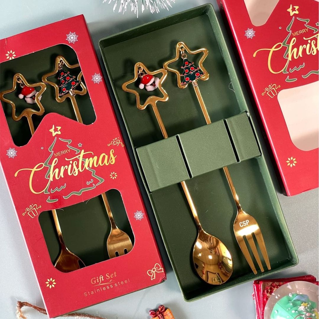 Stainless Steel Christmas Fork And Spoon Set