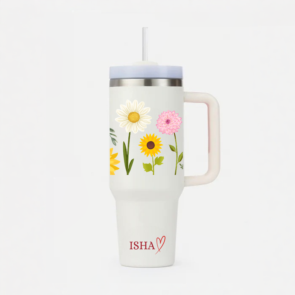 Personalized FloraCup™ Tumbler with Straw & Lid