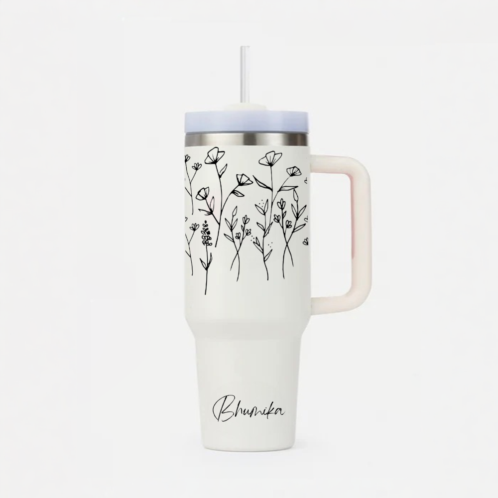 Personalized FleurFlow™ Tumbler with Straw & Lid