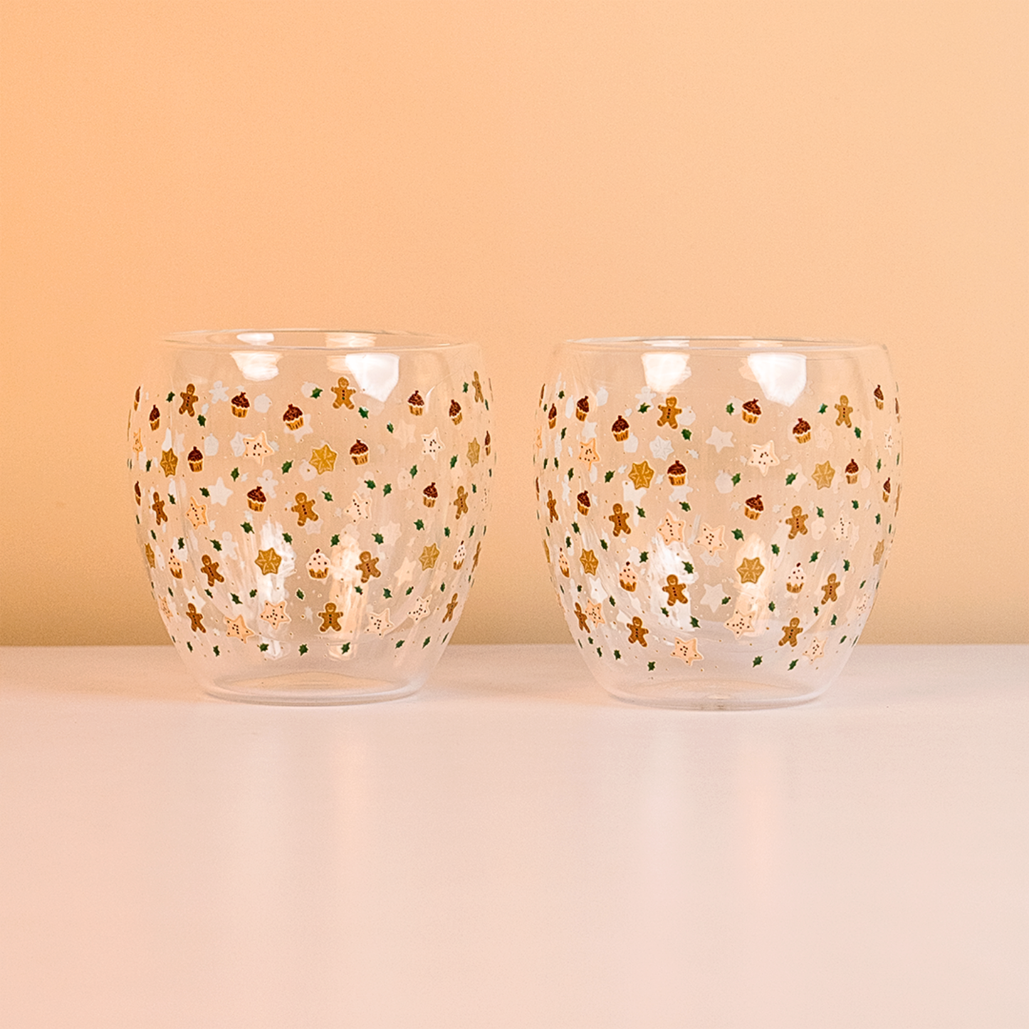 Set-2 Christmas Gingerbread & Stars -Double Wall Glass Mug