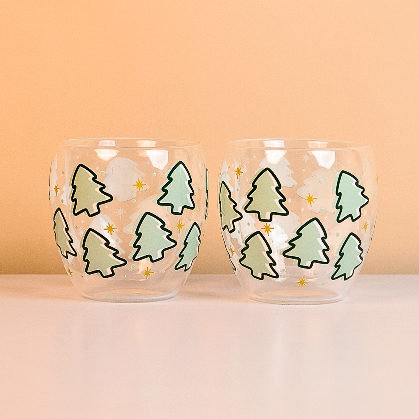 Set-2 Christmas Tree  -Double Wall Glass Mug