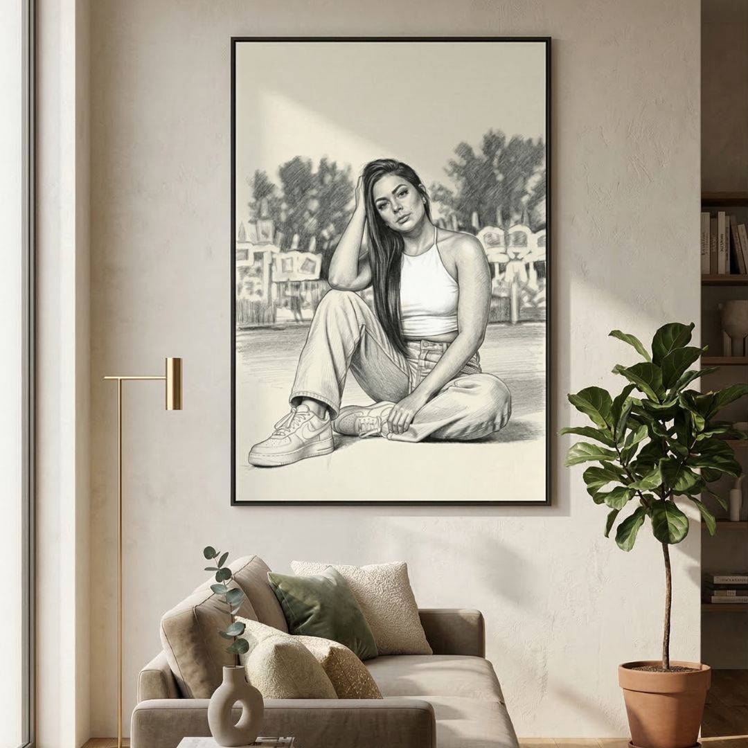 Personalized Photo Sketch Canvas Painting – Modern Monochrome Portrait Wall Art