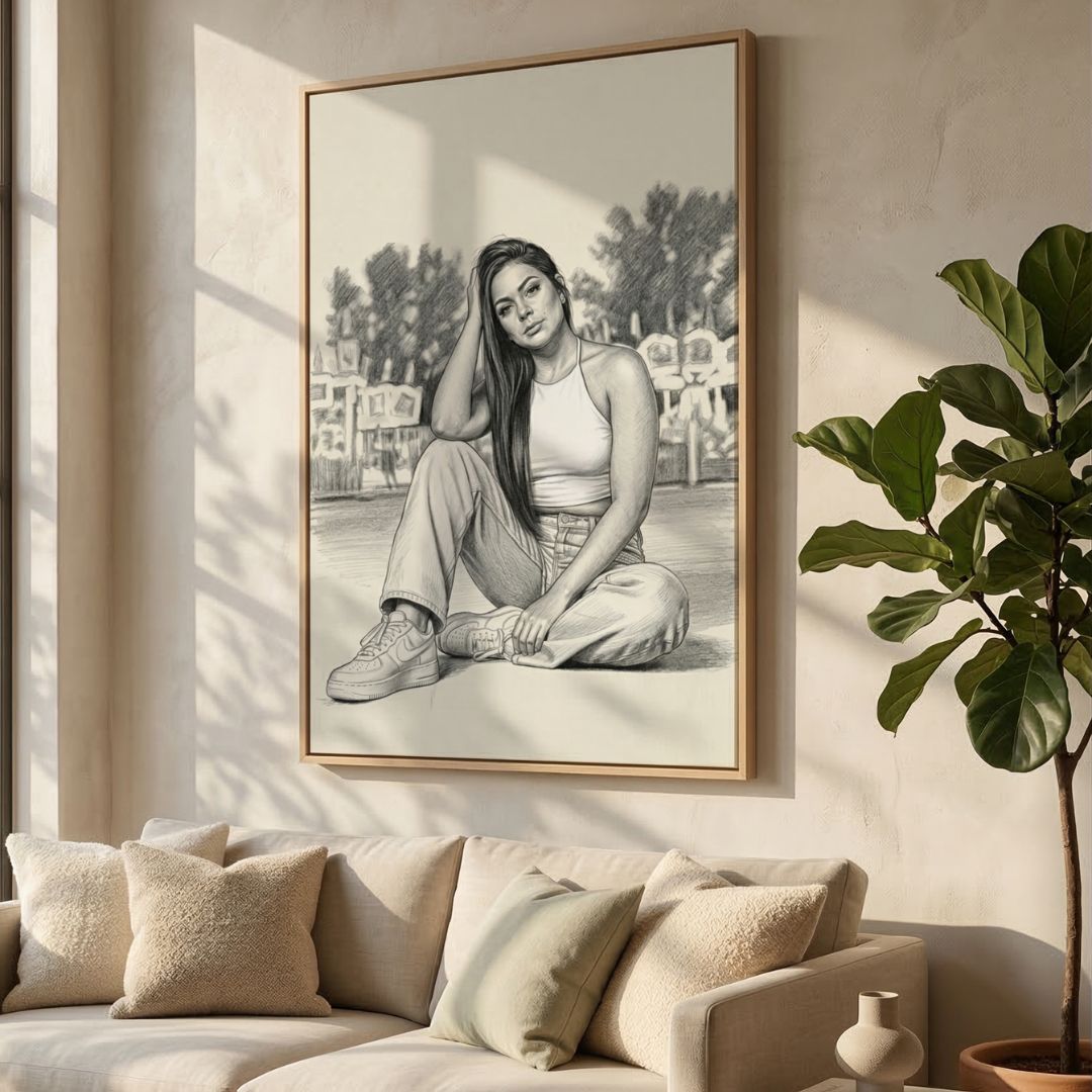 Personalized Photo Sketch Canvas Painting – Modern Monochrome Portrait Wall Art