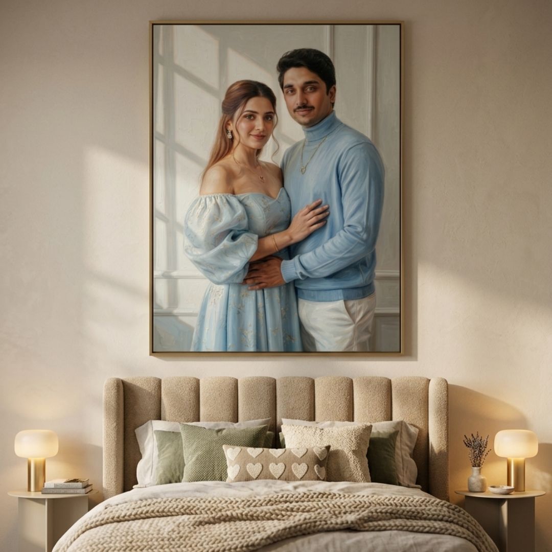 Personalized Photos Couple Portrait Canvas Painting – Elegant Romantic Wall Art