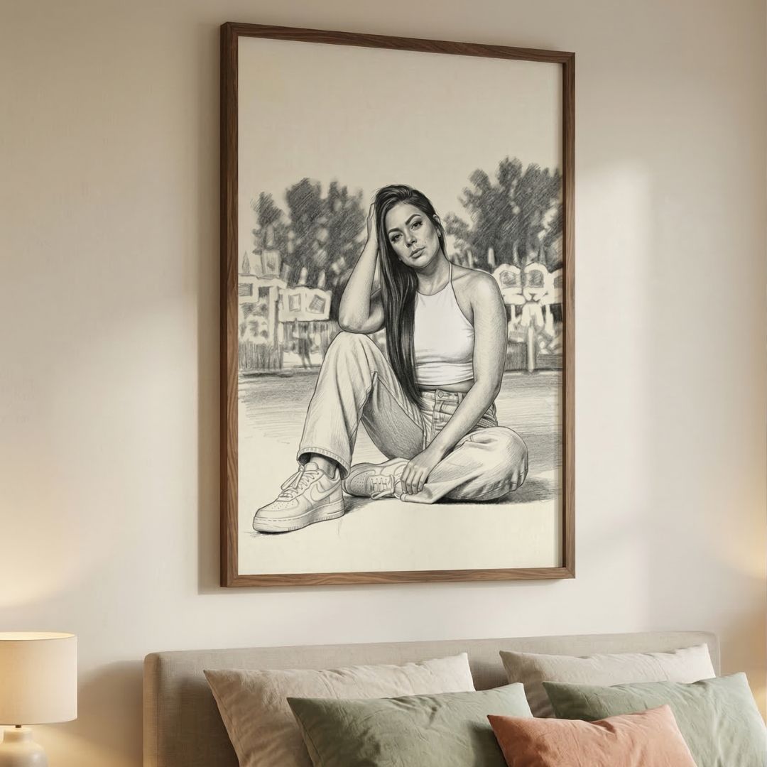 Personalized Photo Sketch Canvas Painting – Modern Monochrome Portrait Wall Art