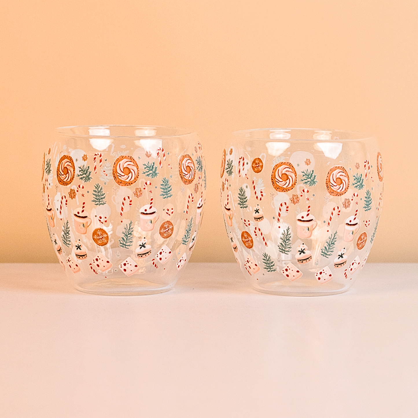 Set-2 Candy Cane & Christmas Treats  -Double Wall Glass Mug
