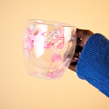 Blossom Glass Mug – Elegant Floral Double-Wall Tea & Coffee Cup