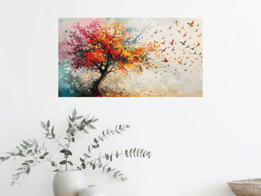 Vibrant tree with flying birds canvas wall decor for living room