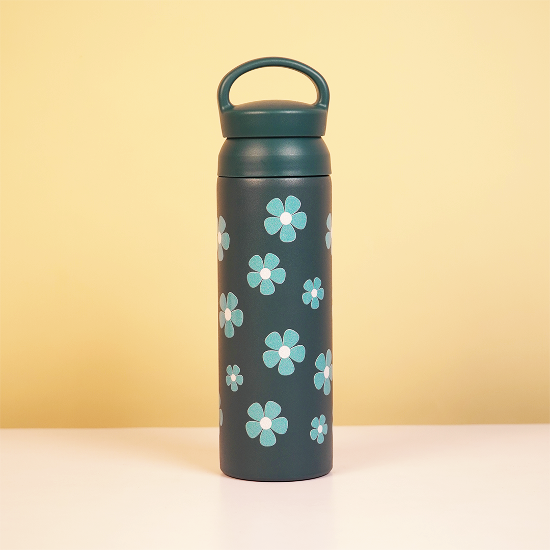 Teal Floral Stainless Steel Insulated Tumbler