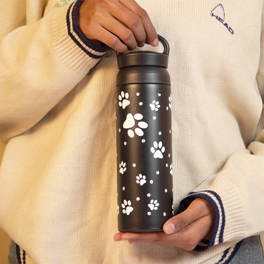 Puppy Paw Vacuum Insulated Tumbler – 490ml Hot & Cold Stainless Steel Bottle with Carry Loop Lid