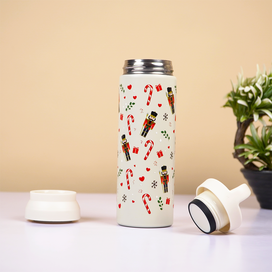 NutCracker Fest Vacuum Insulated Tumbler – 490ml Hot & Cold Stainless Steel Bottle with Carry Loop Lid