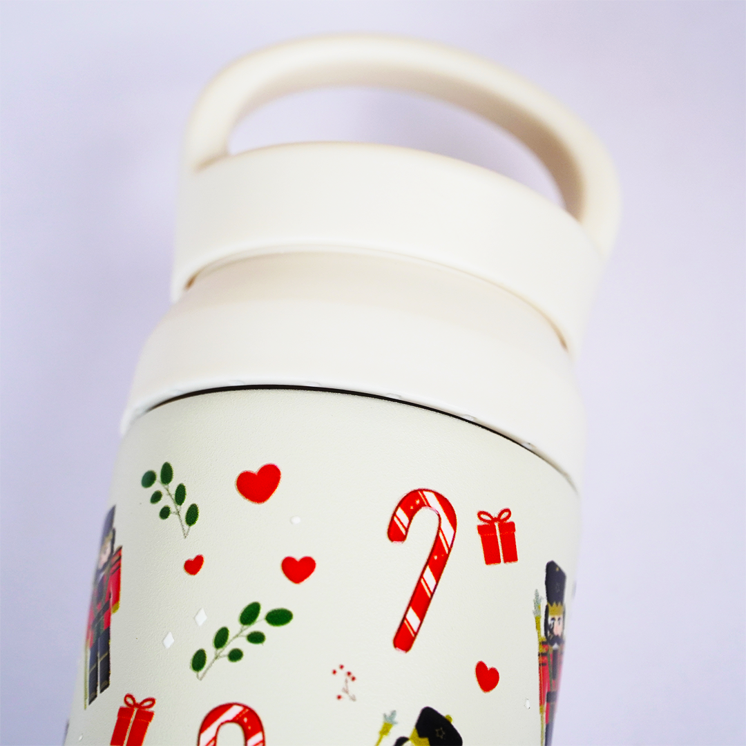 NutCracker Fest Vacuum Insulated Tumbler – 490ml Hot & Cold Stainless Steel Bottle with Carry Loop Lid