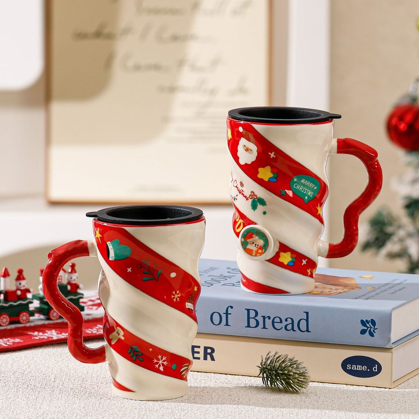 Christmas Travel Mug – Insulated Twist Design Cup with Lid | Festive Holiday Coffee Mug
