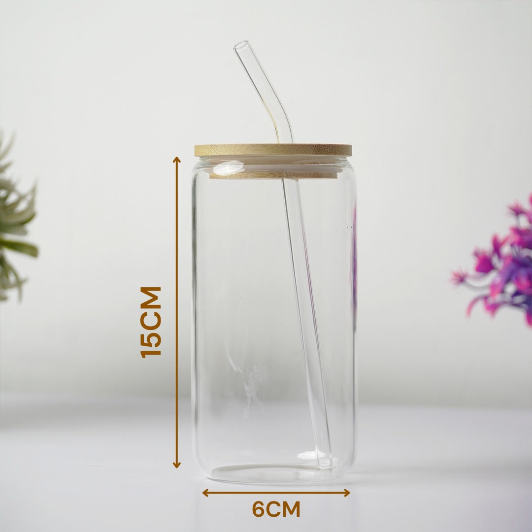 Cute Pink Bow Print Glass Tumbler with Bamboo Lid & Straw