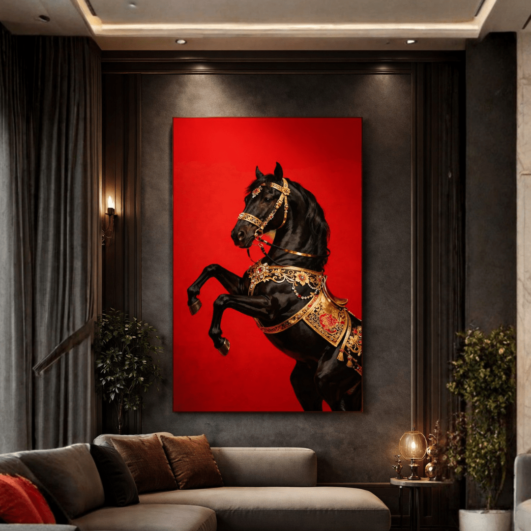 Black Royal Horse Canvas Wall Art - Memories InsiteBLACK ROYAL HORSE FRAME CANVAS -STRECHED