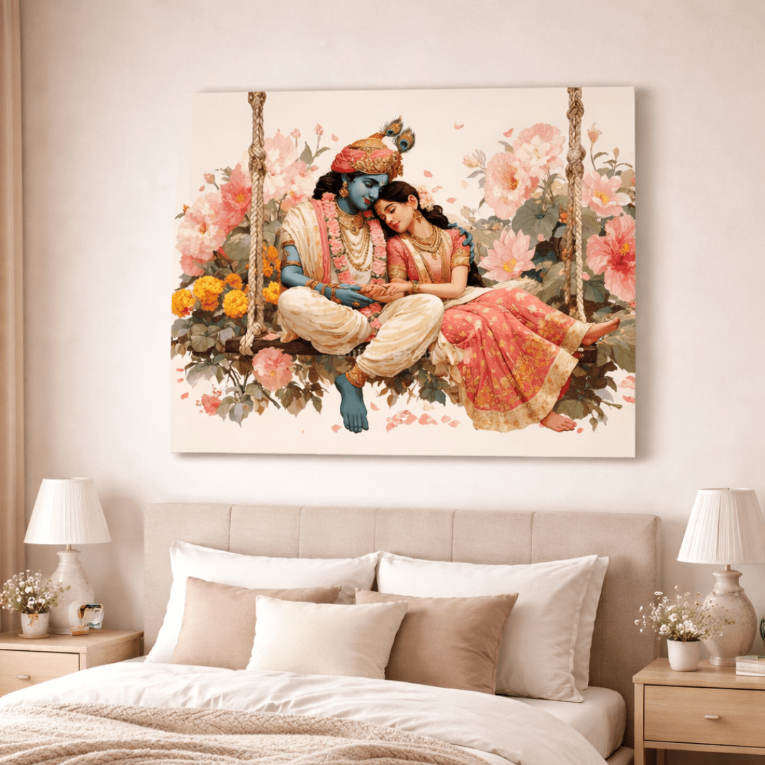Radha Krishna Jhula Canvas Wall Art - Memories InsiteRADHA KRISHNA JHULA FRAME -STRECHED