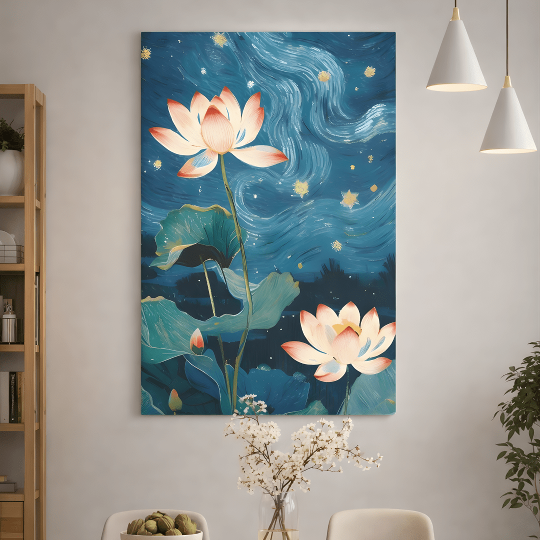 Lotus Night Serenity Canvas Wall Art Painting - Memories InsiteLOTUS NIGHT SENERITY CANVAS - STRECHED