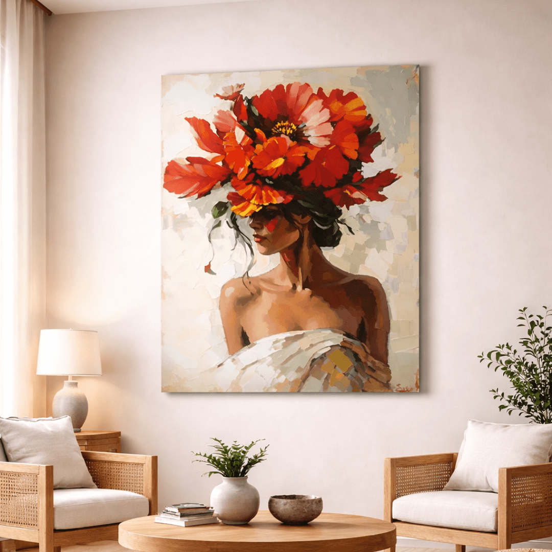 Elegant Woman with Floral Hat Canvas Wall Art - Memories InsiteWOMEN WITH FLORAL HAT FRAME -DARK WOOD