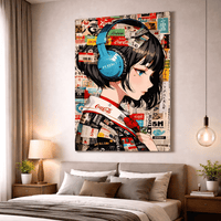 Anime Girl with Headphones Canvas Wall Art - Memories Insite
