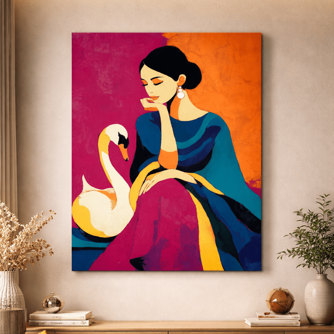 Elegant Lady with Swan Canvas Painting - Memories InsiteLADY WITH SWAN CANVAS - STRECHED