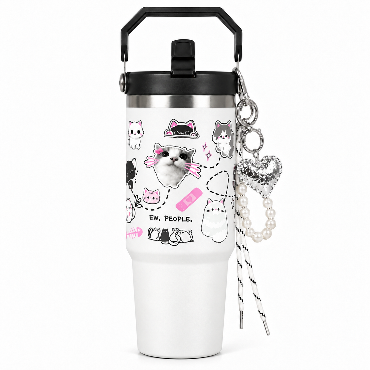 Cute Cat Insulated Tumbler with Handle Black