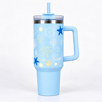 Aqua merin Ocean Theme Insulated Tumbler with Handle, Decorative Sea Life Design Travel Cup with Straw Lid