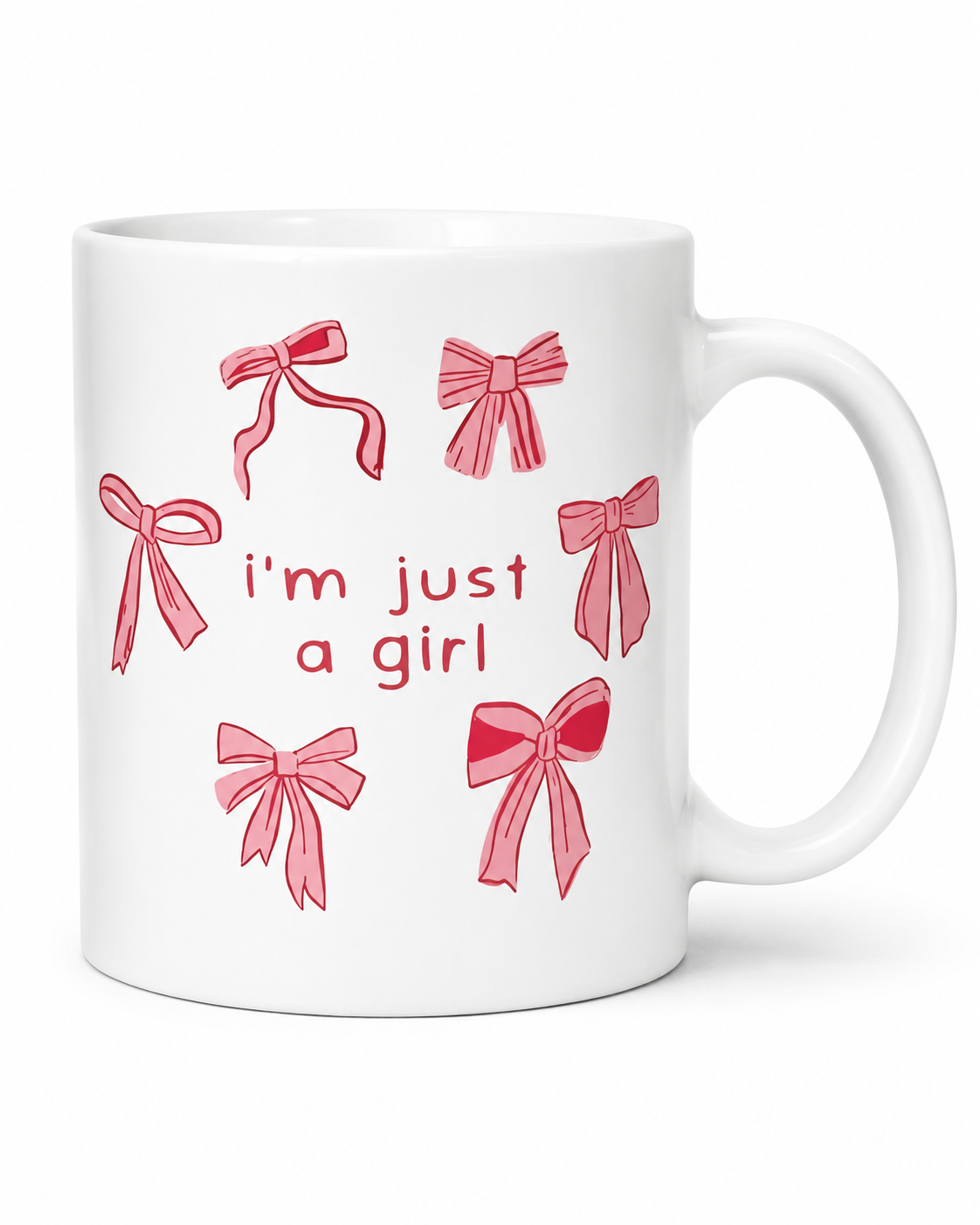 I'm Just a Girl Ceramic Coffee Mug | Cute Pink Bow Coquette Aesthetic Mug