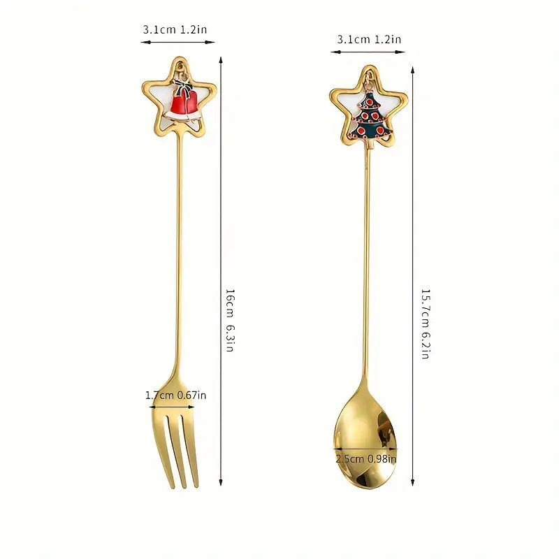 Stainless Steel Christmas Fork And Spoon Set