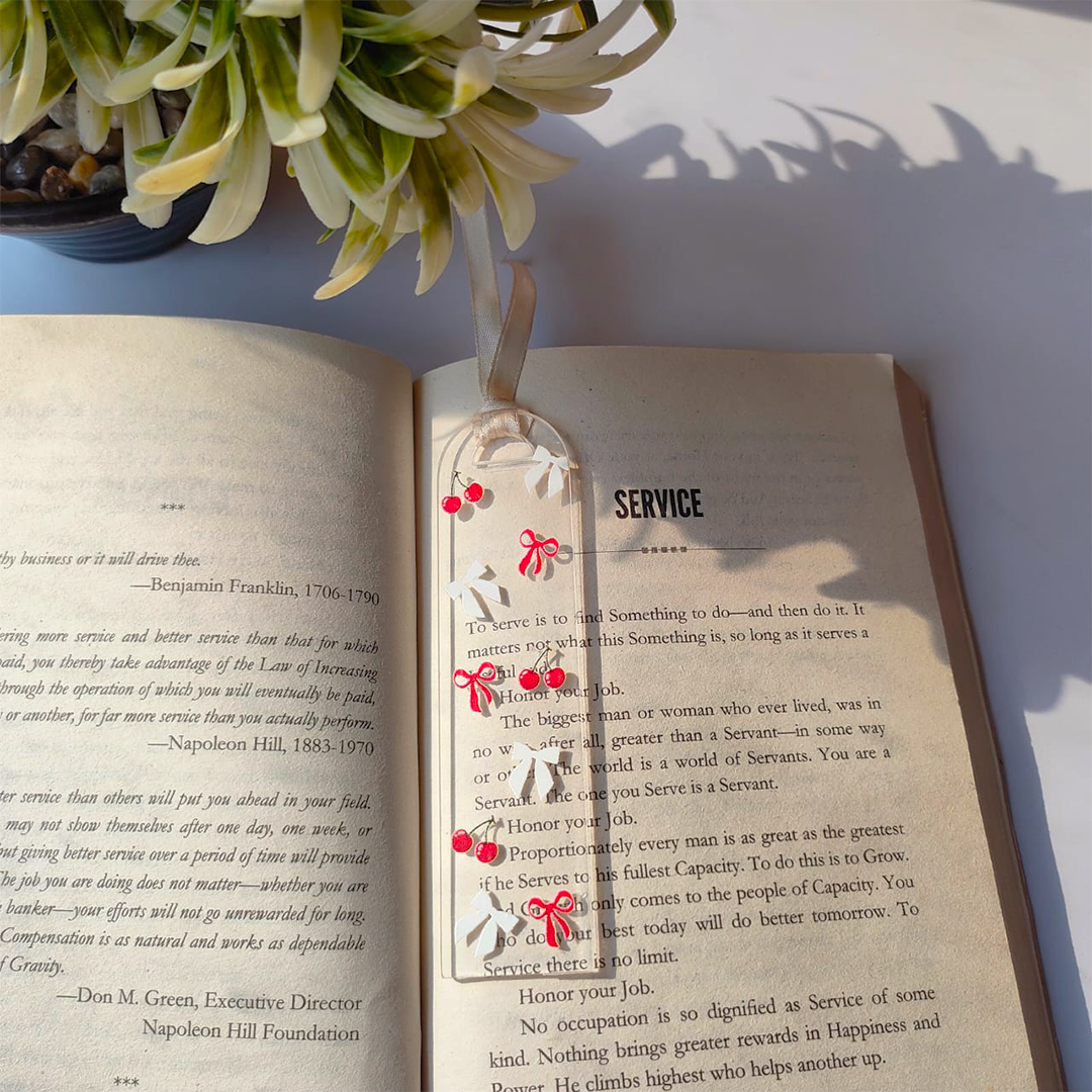 Handcrafted Acrylic Bookmarks with Real Dried Flowers & Satin Ribbons – Combo Pack of 4