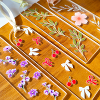 Handcrafted Acrylic Bookmarks with Real Dried Flowers & Satin Ribbons – Combo Pack of 4