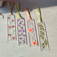 Handcrafted Acrylic Bookmarks with Real Dried Flowers & Satin Ribbons – Combo Pack of 4
