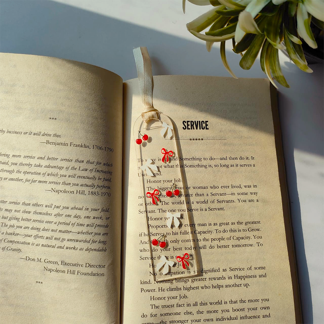 Handcrafted Acrylic Bookmarks with Real Dried Flowers & Satin Ribbons – Combo Pack of 4